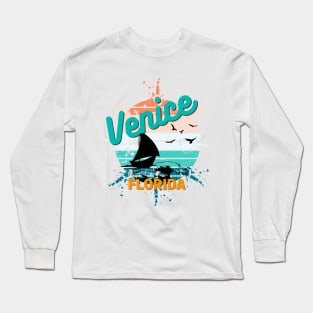 Venice Beach  Florida Retro Exploding Sunset Long Sleeve T-Shirt